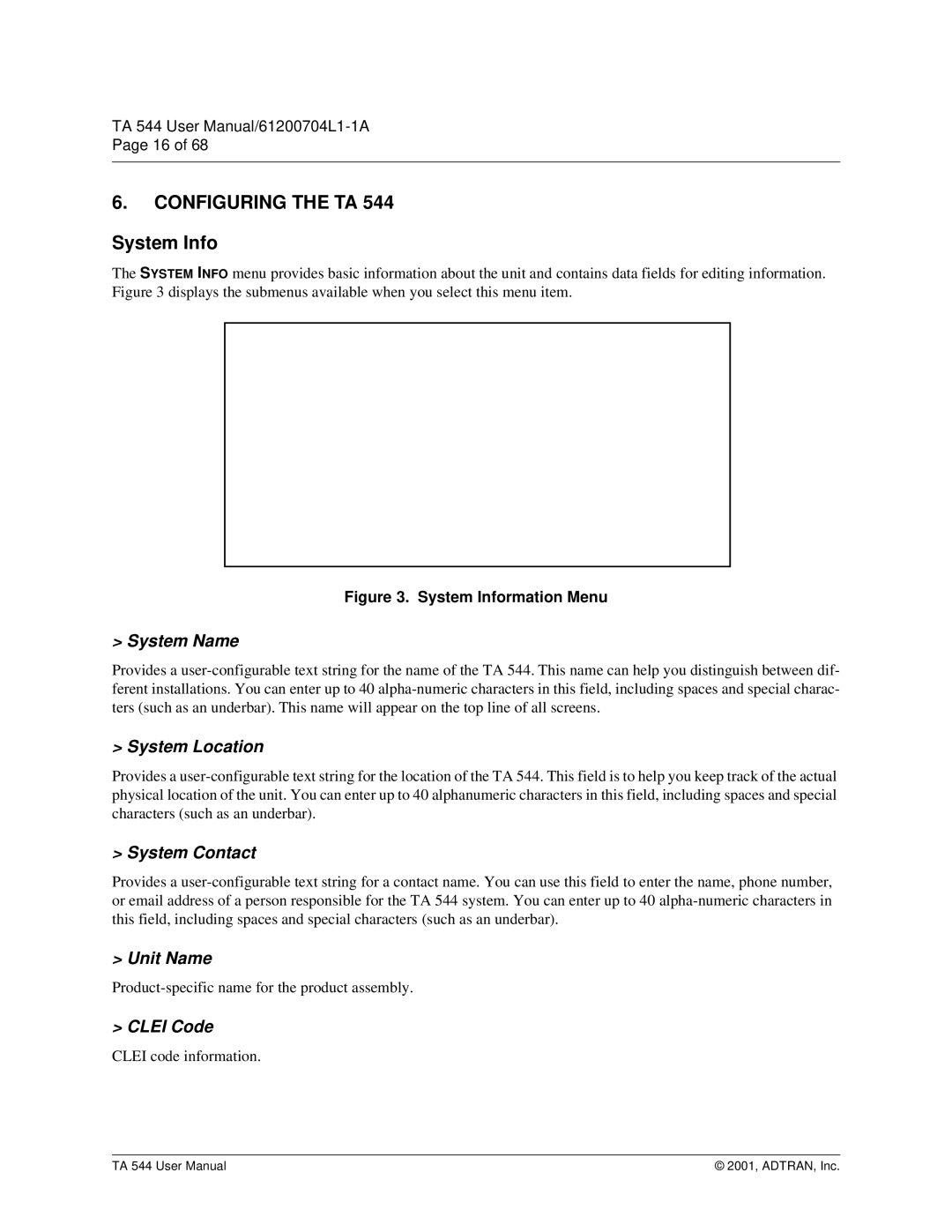 ADTRAN TA 544 user manual System Info 