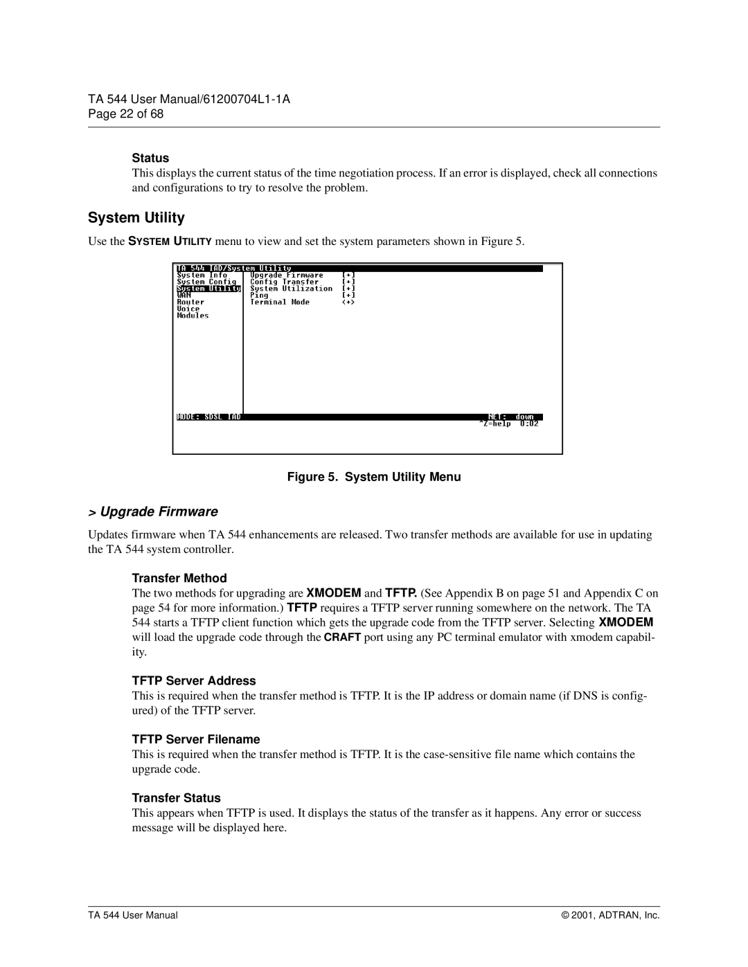 ADTRAN TA 544 user manual System Utility, Upgrade Firmware 