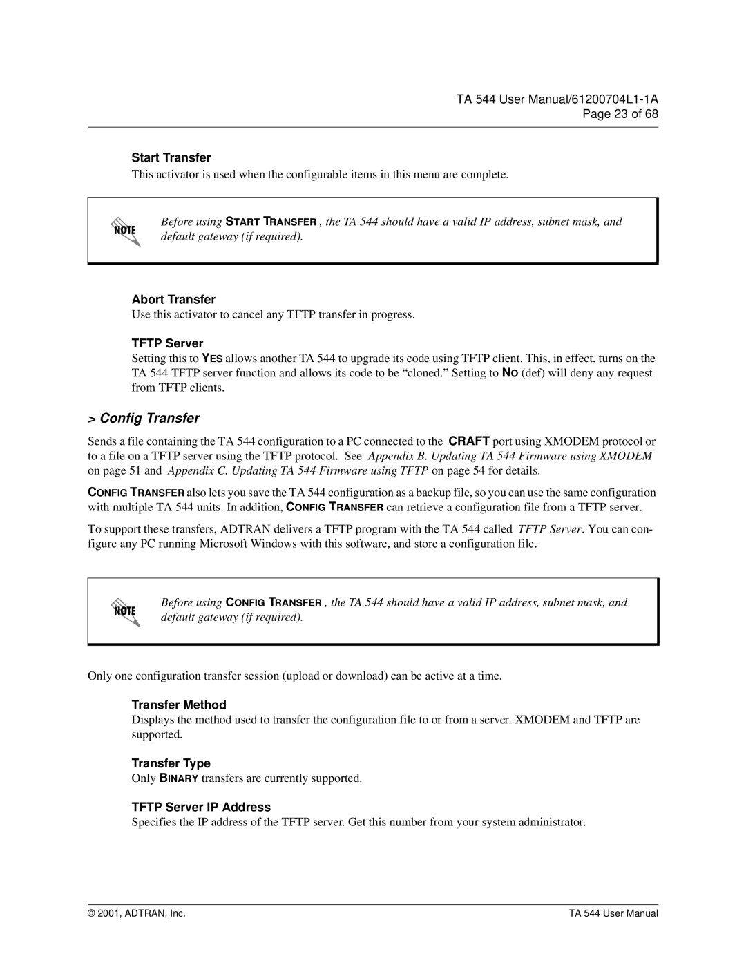 ADTRAN TA 544 user manual Config Transfer 