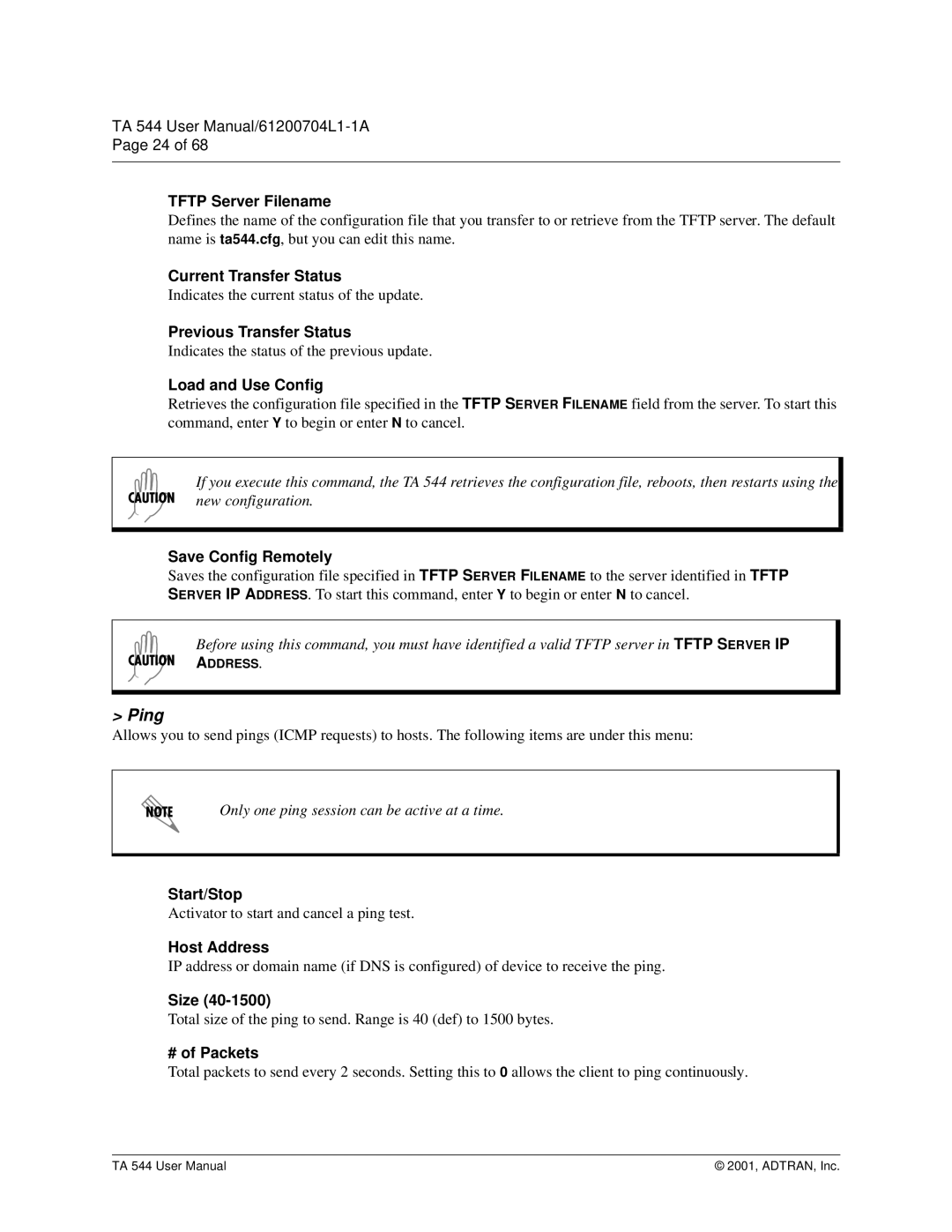 ADTRAN TA 544 user manual Ping 