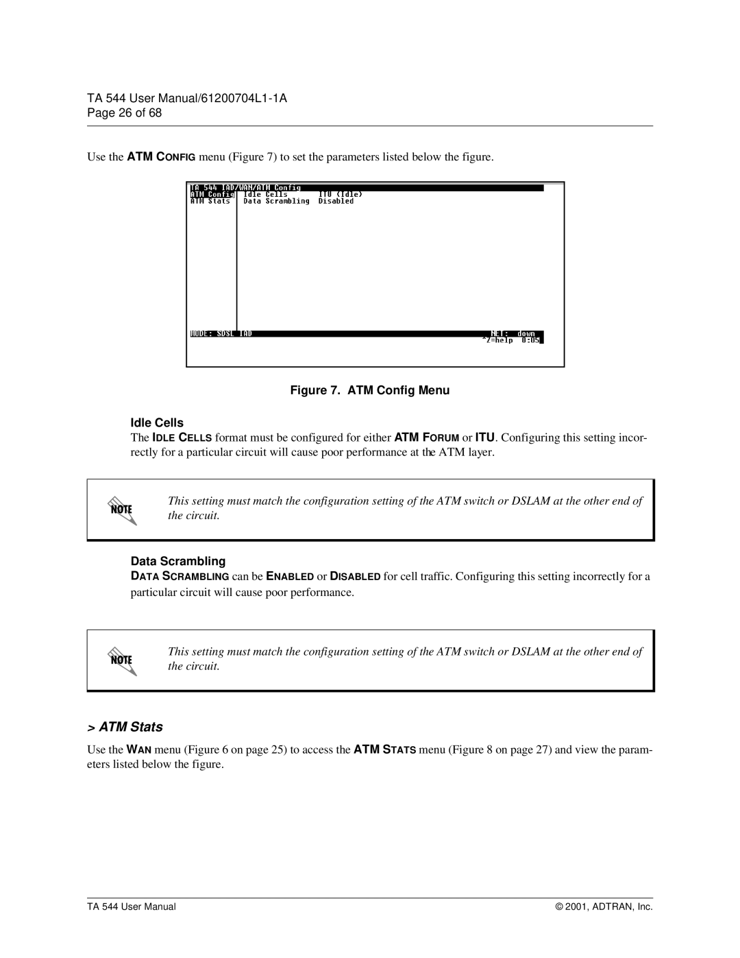 ADTRAN TA 544 user manual ATM Stats, Data Scrambling 