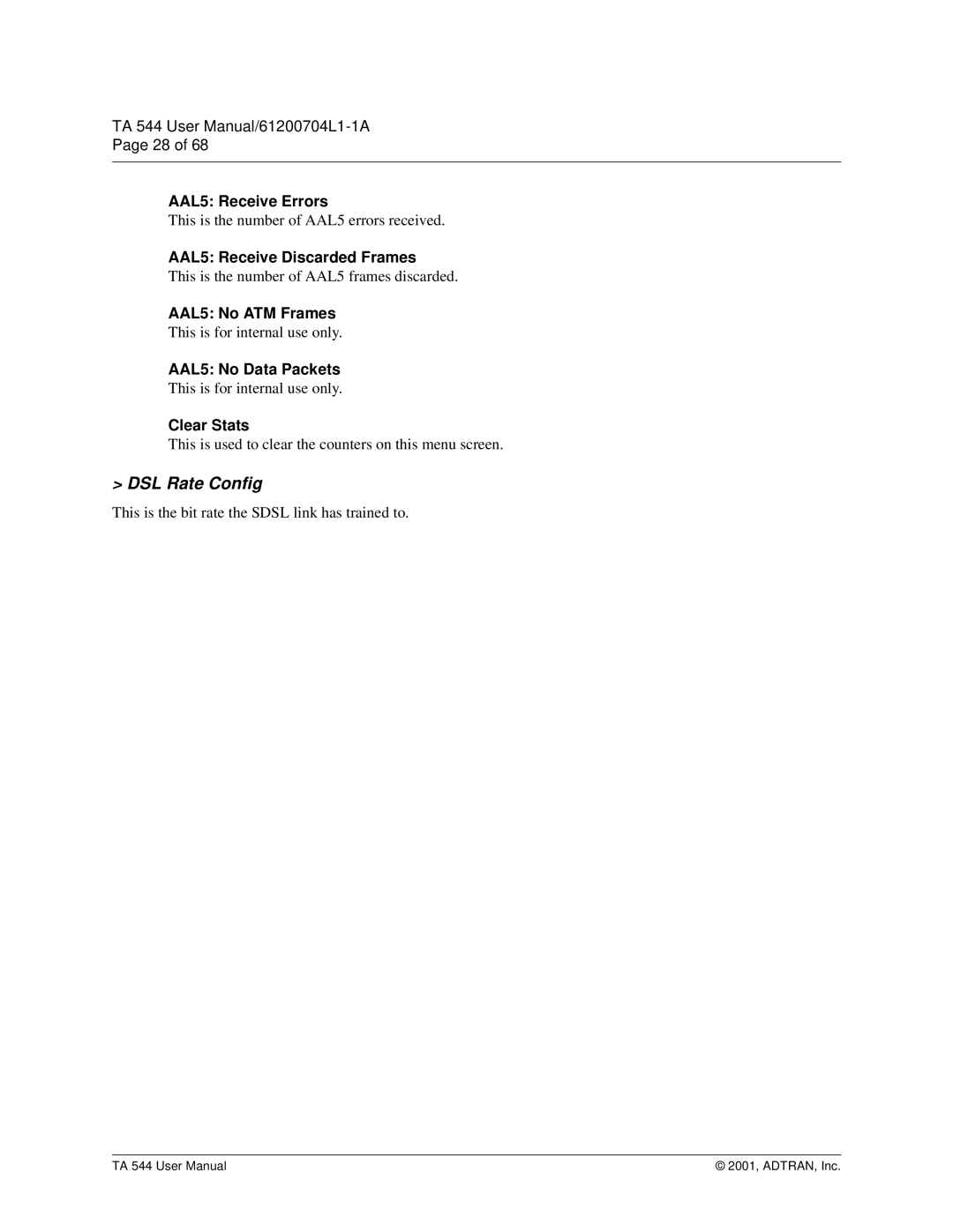 ADTRAN TA 544 user manual DSL Rate Config 