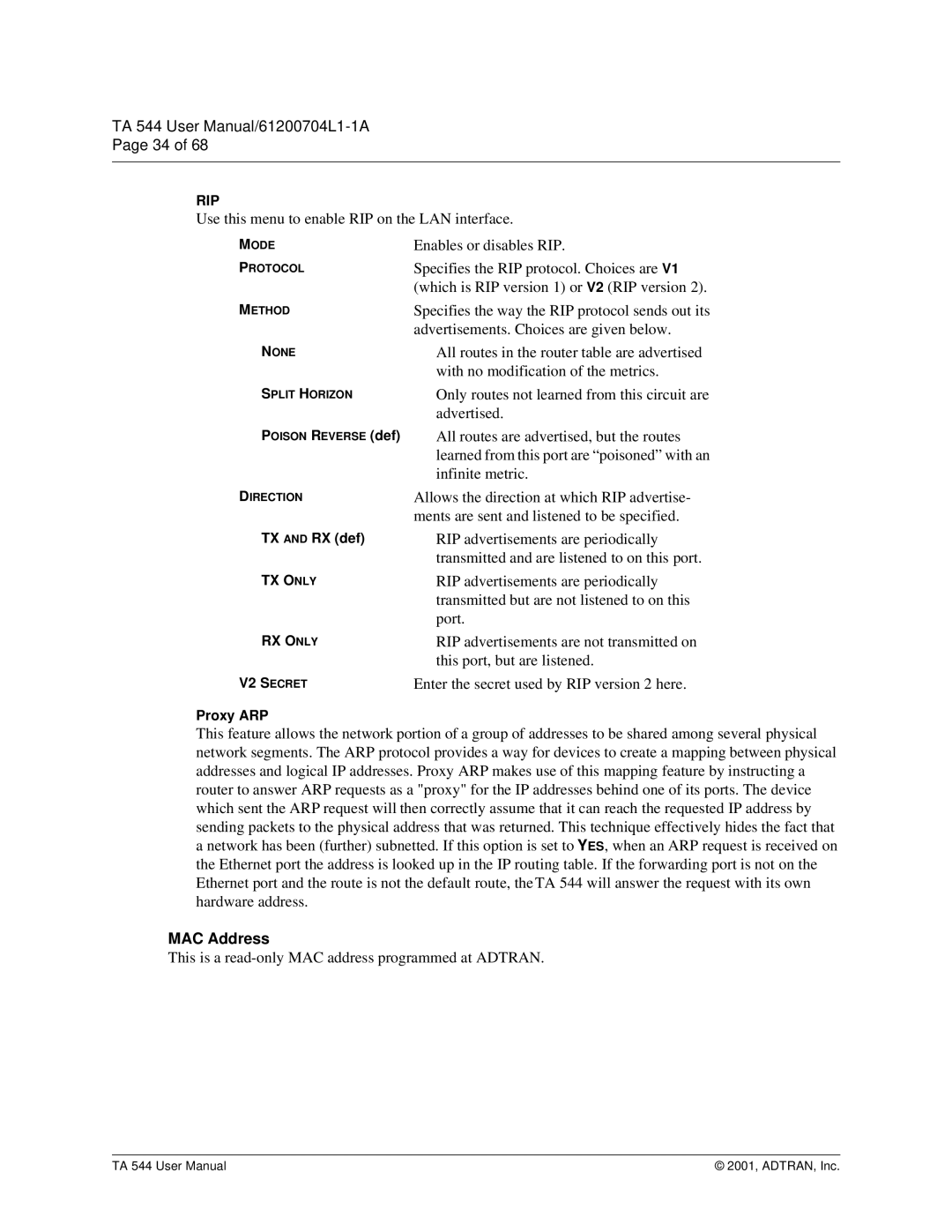 ADTRAN TA 544 user manual MAC Address 