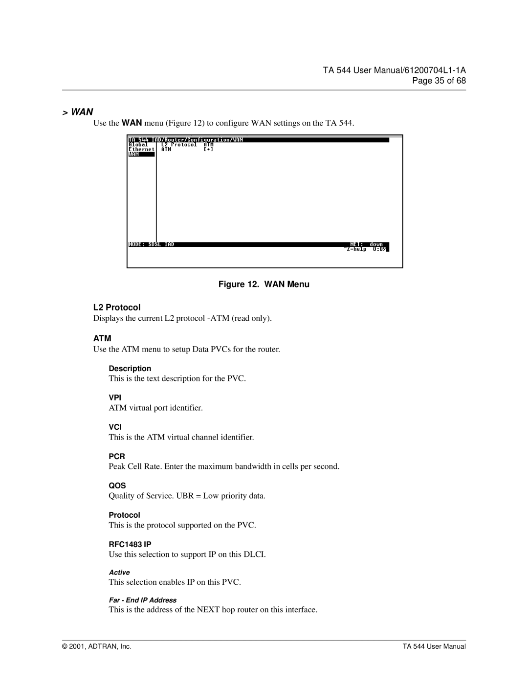 ADTRAN TA 544 user manual Wan 