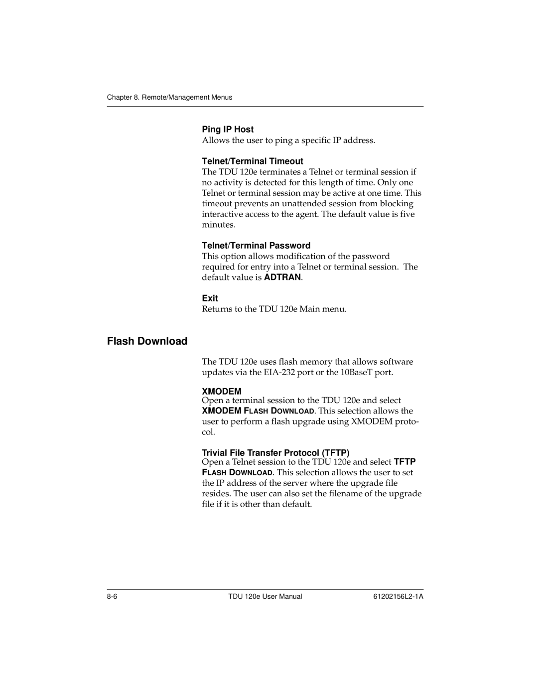 ADTRAN TDU 120e user manual Flash Download, Xmodem 