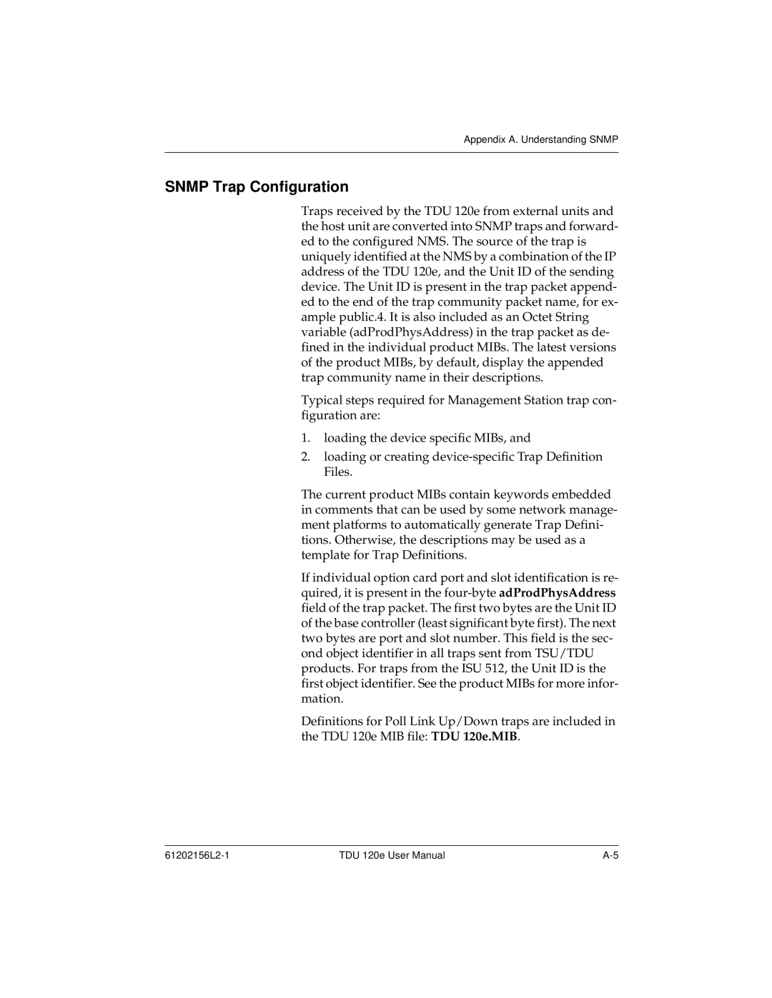 ADTRAN TDU 120e user manual Snmp Trap Configuration 