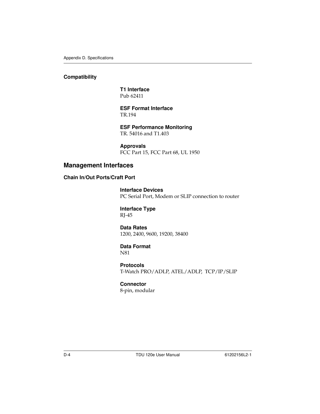 ADTRAN TDU 120e user manual Management Interfaces 