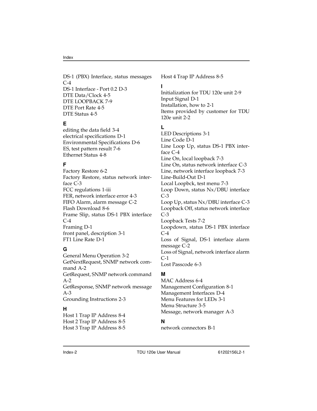 ADTRAN TDU 120e user manual Index 