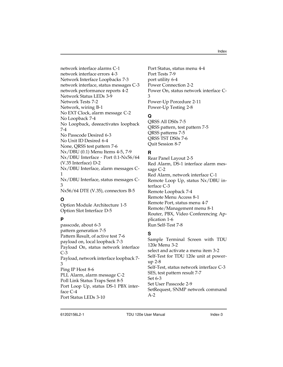 ADTRAN TDU 120e user manual 61202156L2-1 Index-3 