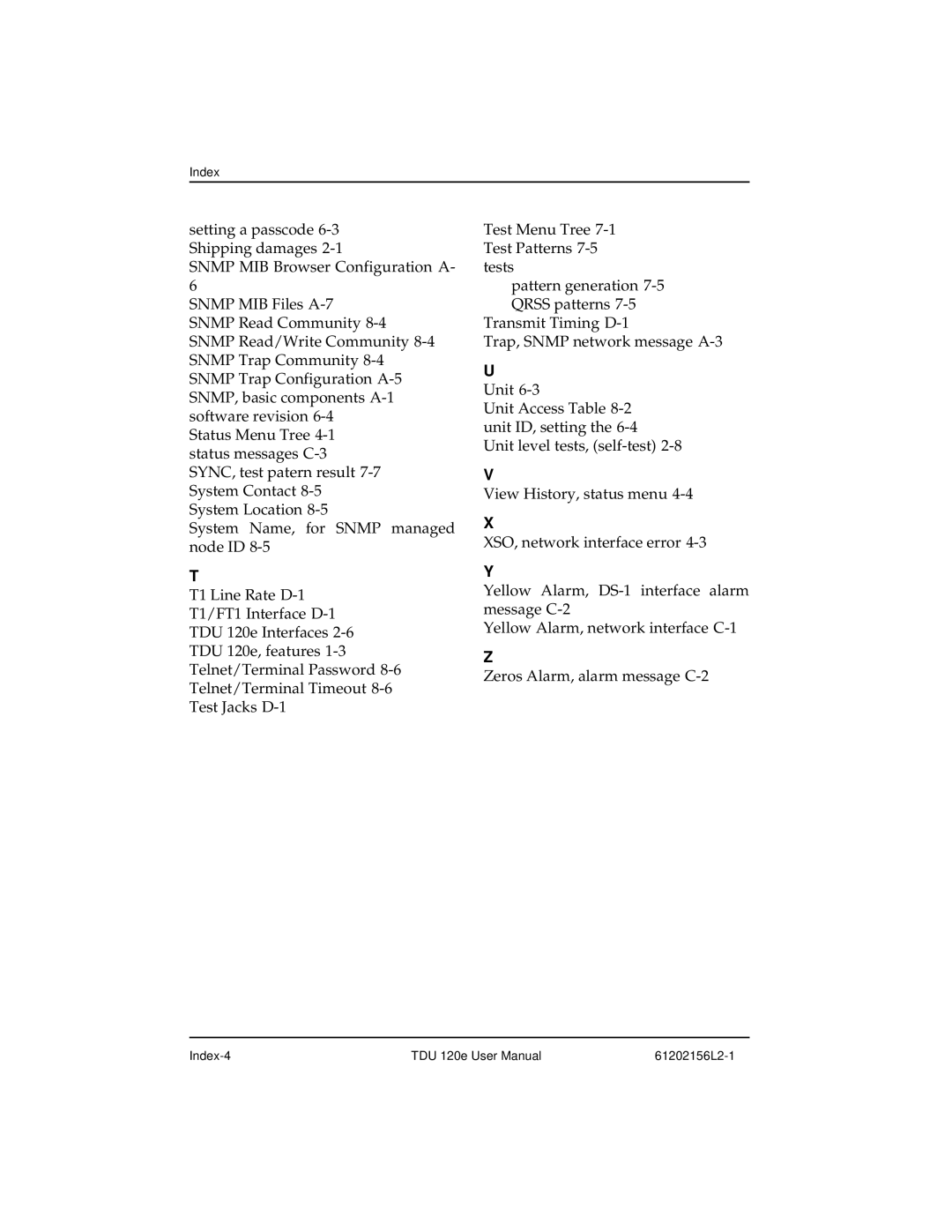 ADTRAN TDU 120e user manual Index-4 