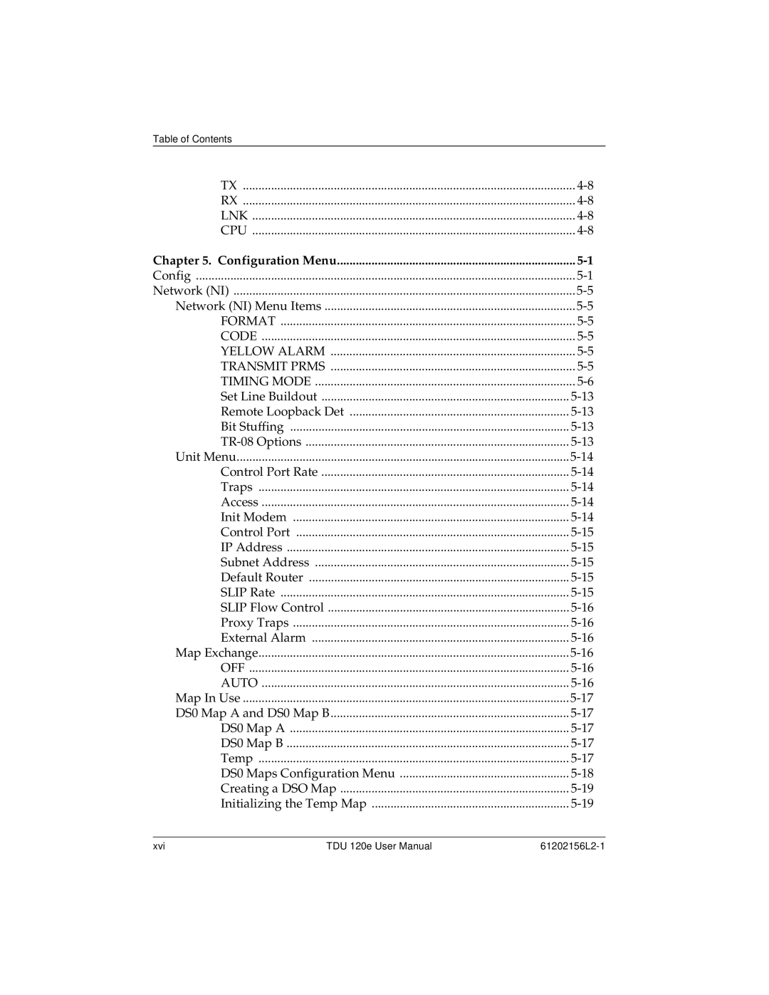 ADTRAN TDU 120e user manual Configuration Menu 