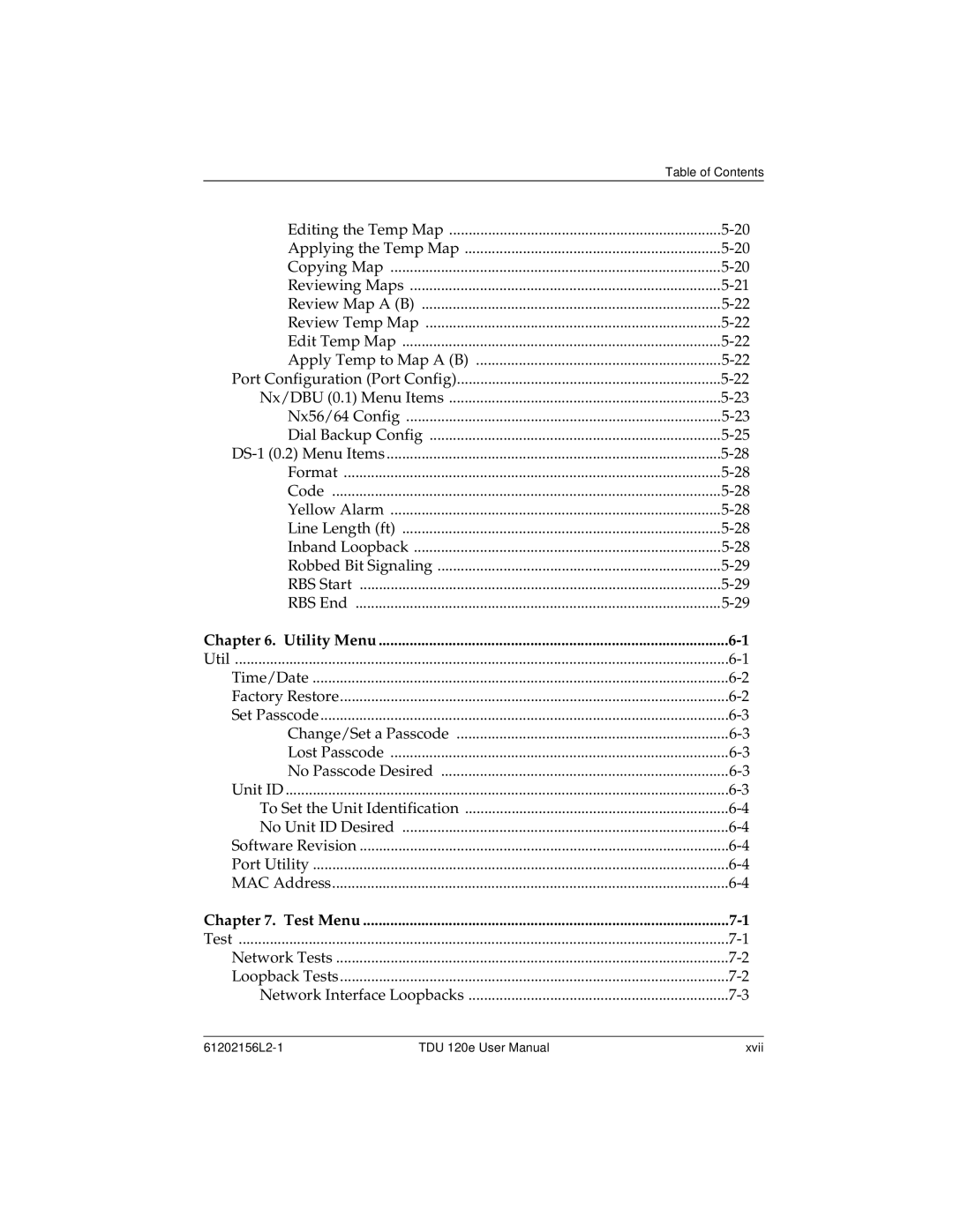 ADTRAN TDU 120e user manual Port Configuration Port Config Nx/DBU 0.1 Menu Items 