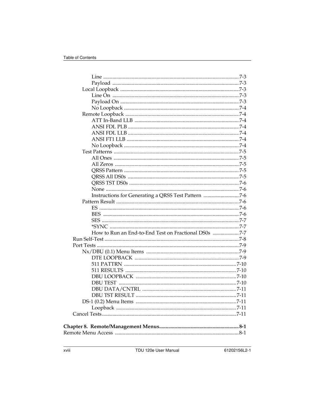 ADTRAN TDU 120e user manual Remote/Management Menus 