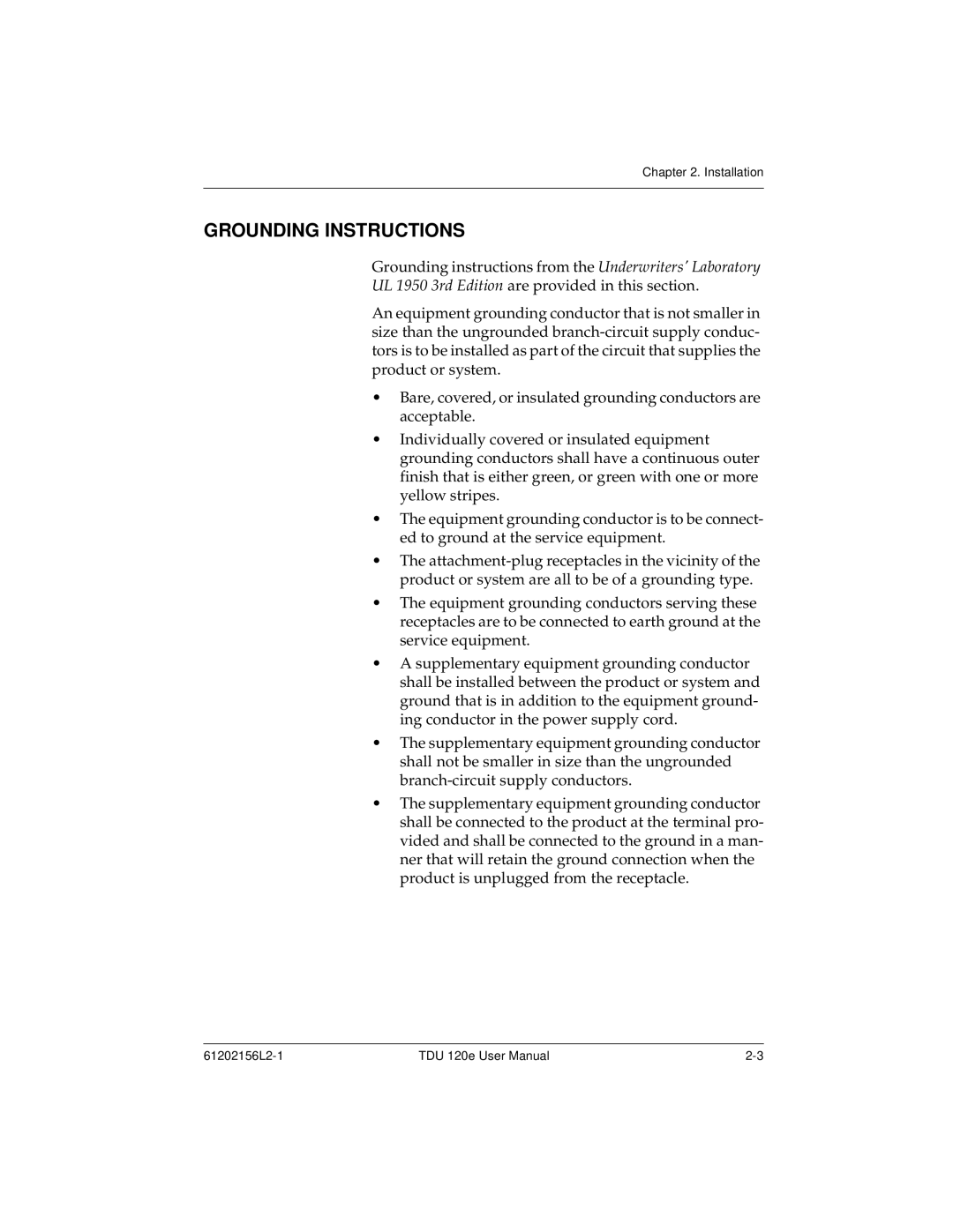 ADTRAN TDU 120e user manual Grounding Instructions 