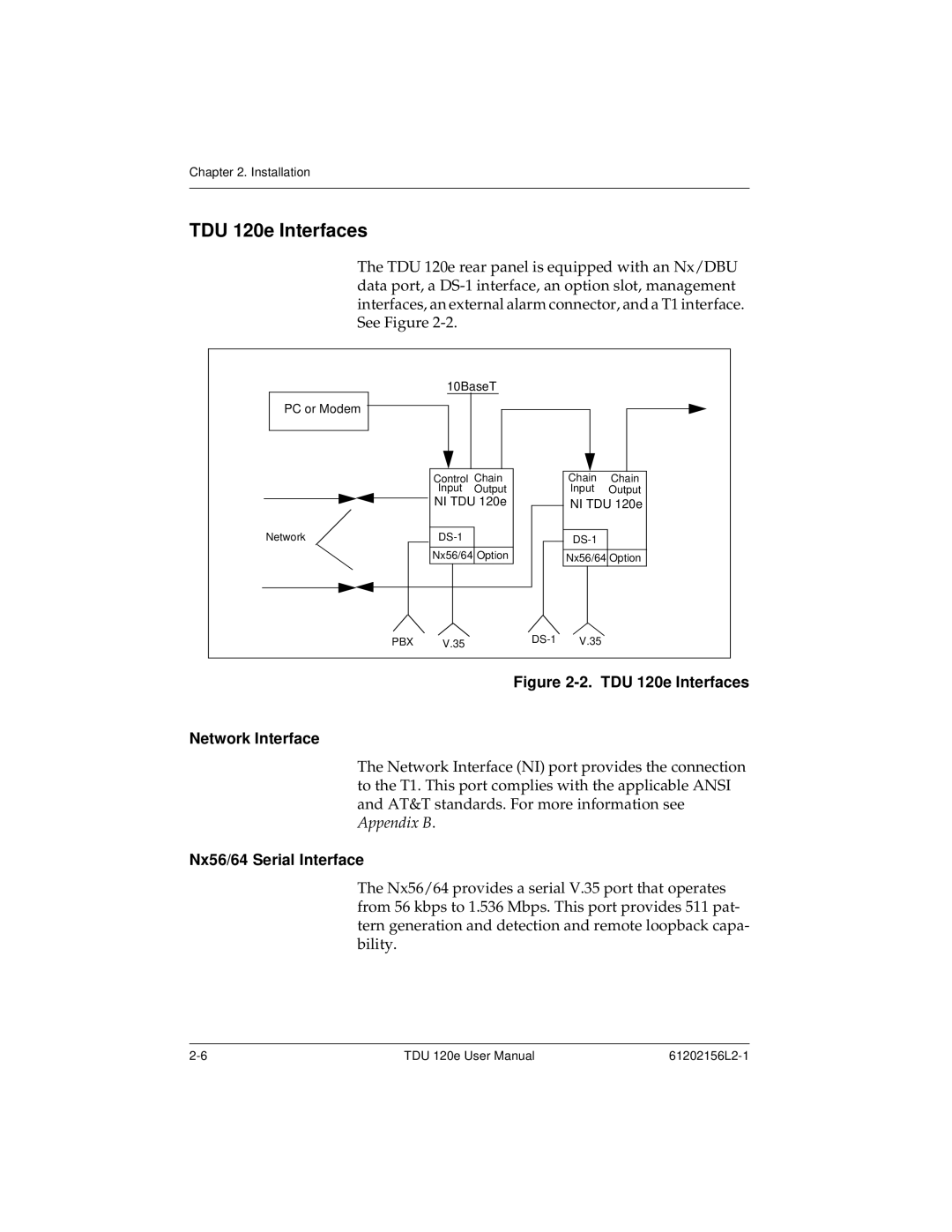 ADTRAN user manual TDU 120e Interfaces, Network Interface 