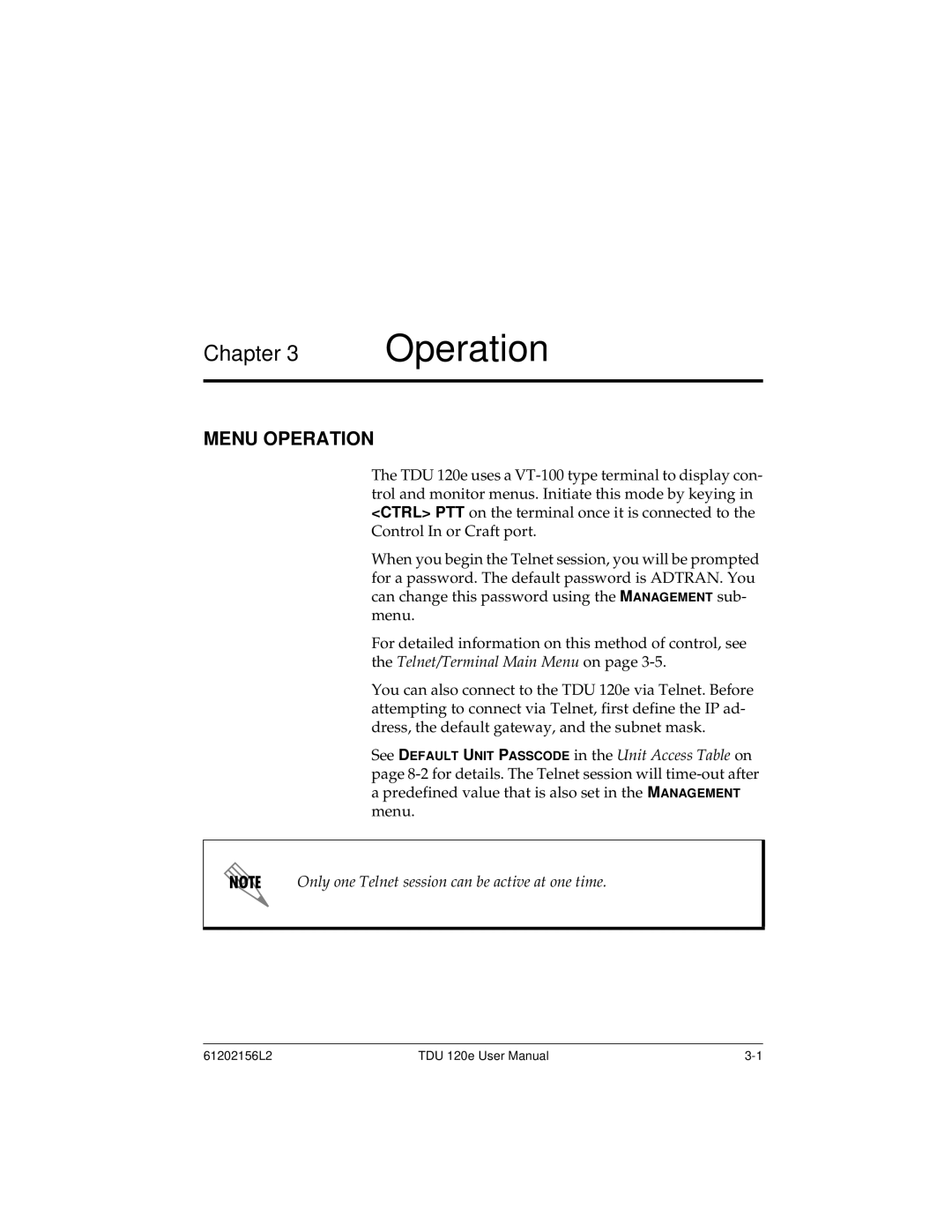 ADTRAN TDU 120e user manual Menu Operation 