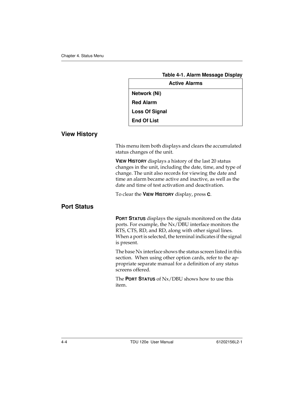 ADTRAN TDU 120e user manual View History, Port Status 