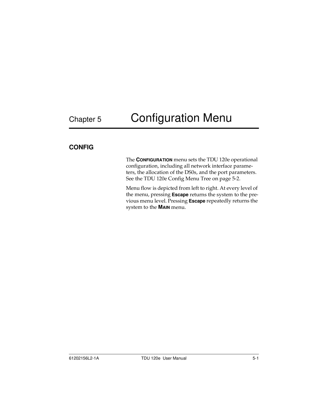 ADTRAN TDU 120e user manual Configuration Menu 