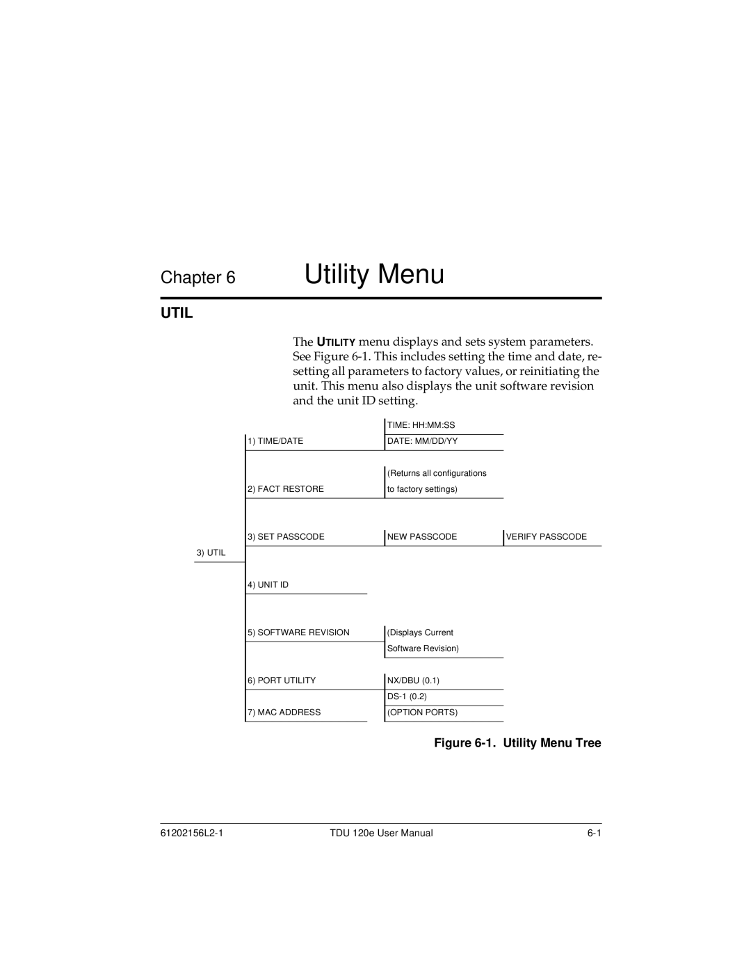 ADTRAN TDU 120e user manual Utility Menu 