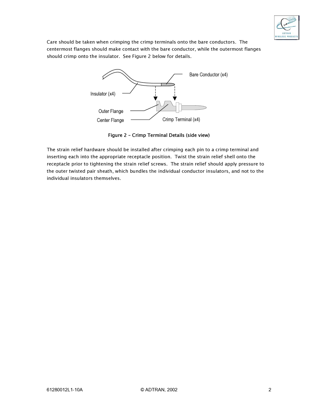 ADTRAN Tracer 3202 system manual Crimp Terminal Details side view 