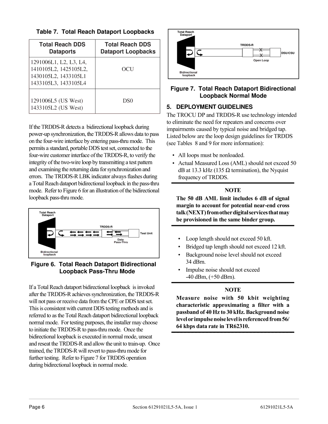 ADTRAN TRDDS-R warranty Total Reach Dataport Loopbacks Total Reach DDS Dataports, DS0, Deployment Guidelines 