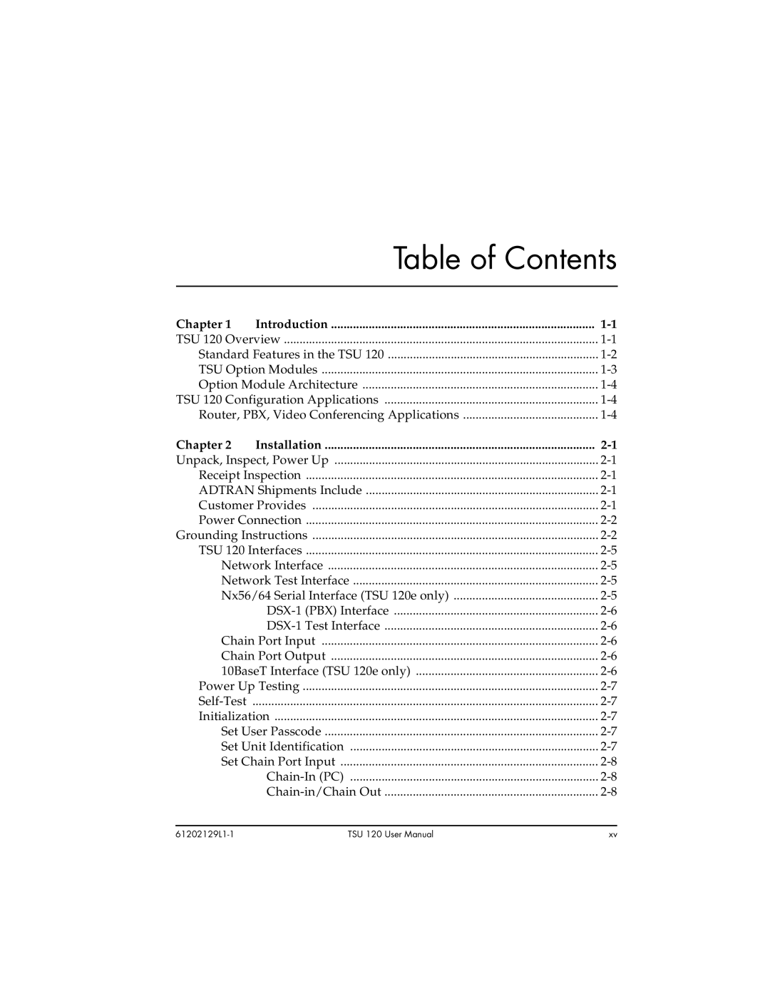 ADTRAN TSU 120e user manual Table of Contents 