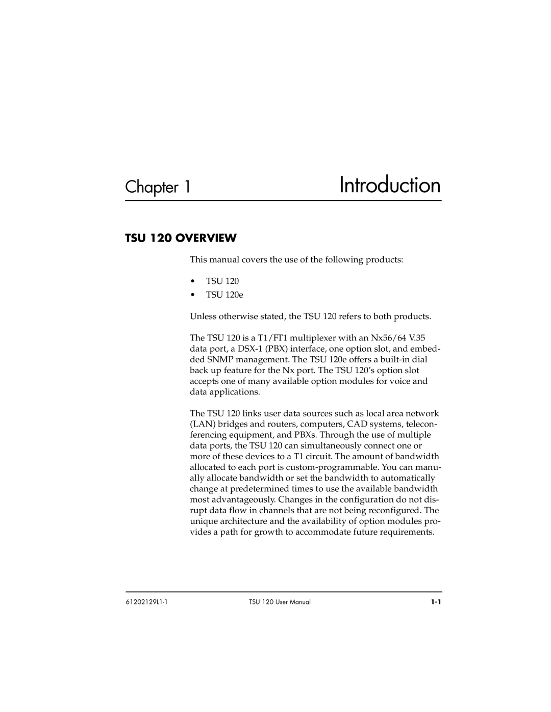 ADTRAN TSU 120e user manual Introduction, TSU 120 Overview 