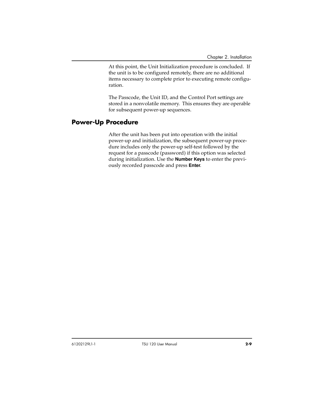 ADTRAN TSU 120e user manual Power-Up Procedure 