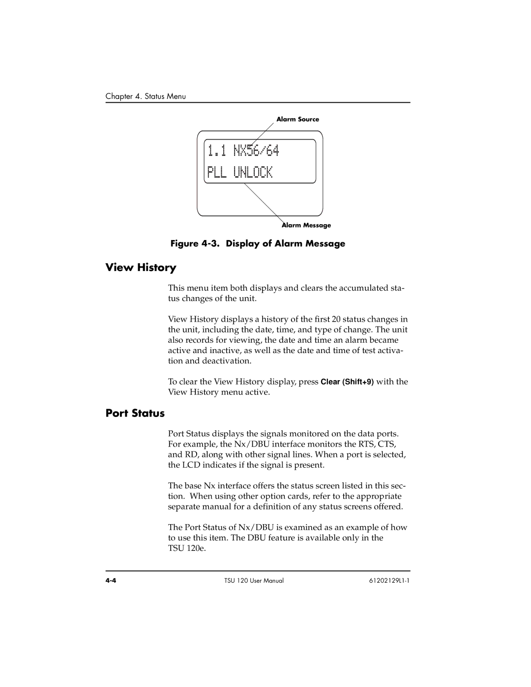 ADTRAN TSU 120e user manual View History, Port Status 