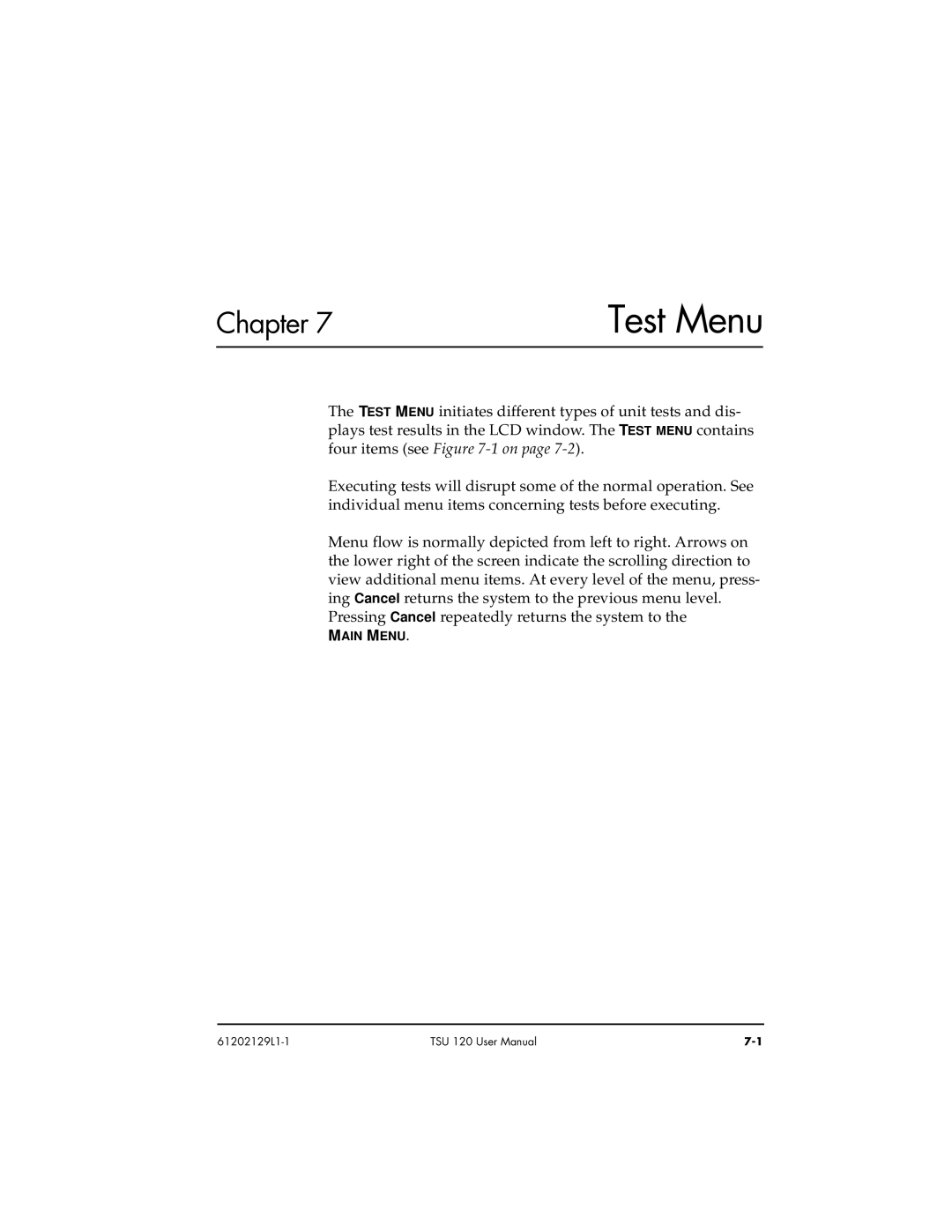 ADTRAN TSU 120e user manual Test Menu 