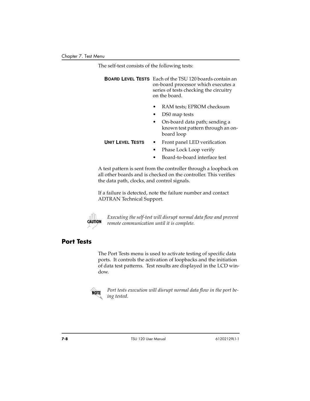 ADTRAN TSU 120e user manual Port Tests 