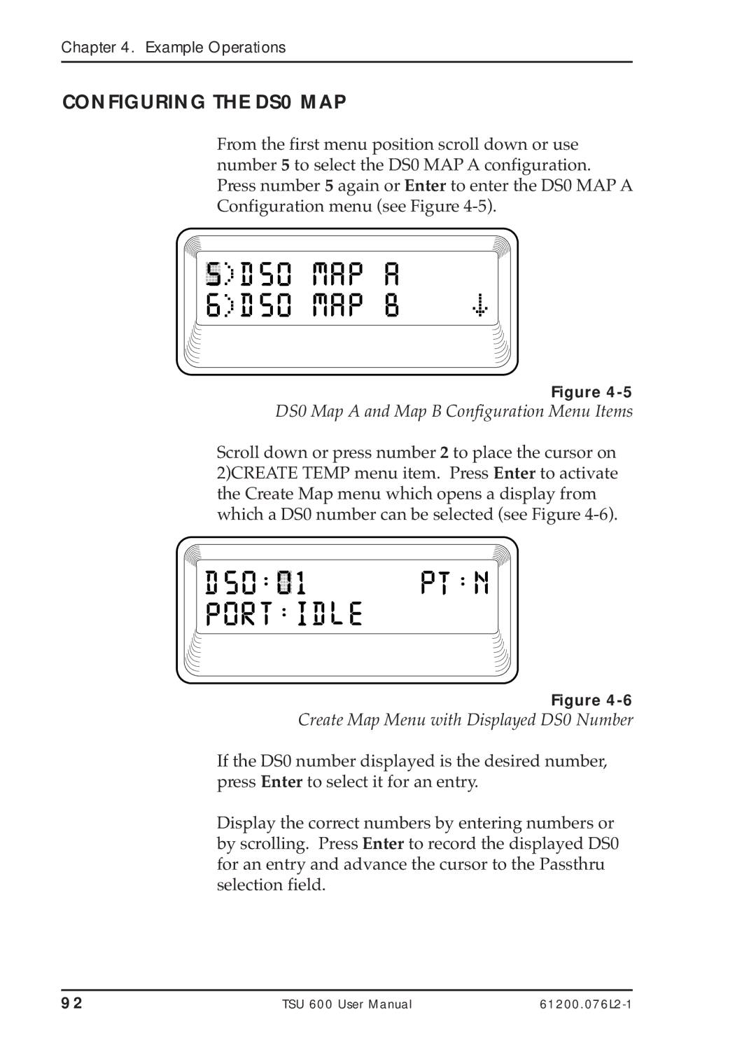 ADTRAN TSU 600 user manual Configuring the DS0 MAP, DS0 Map a and Map B Configuration Menu Items 