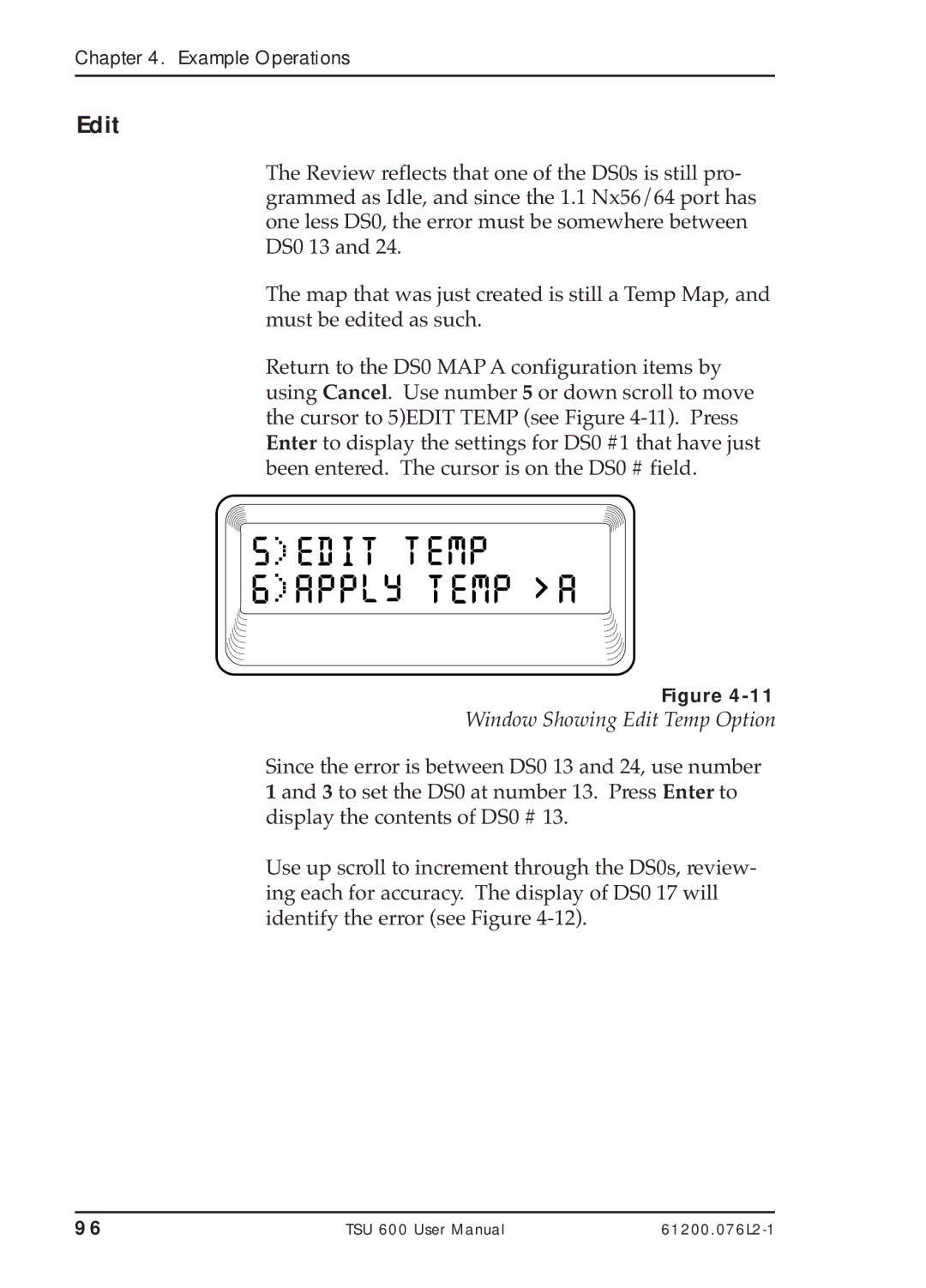 ADTRAN TSU 600 user manual Window Showing Edit Temp Option 