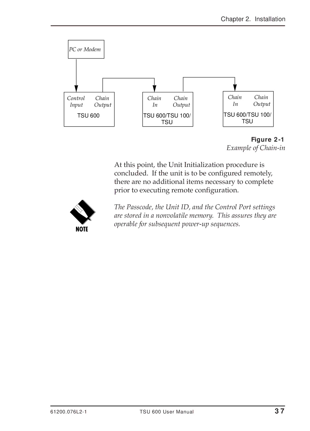 ADTRAN TSU 600 user manual Example of Chain-in 