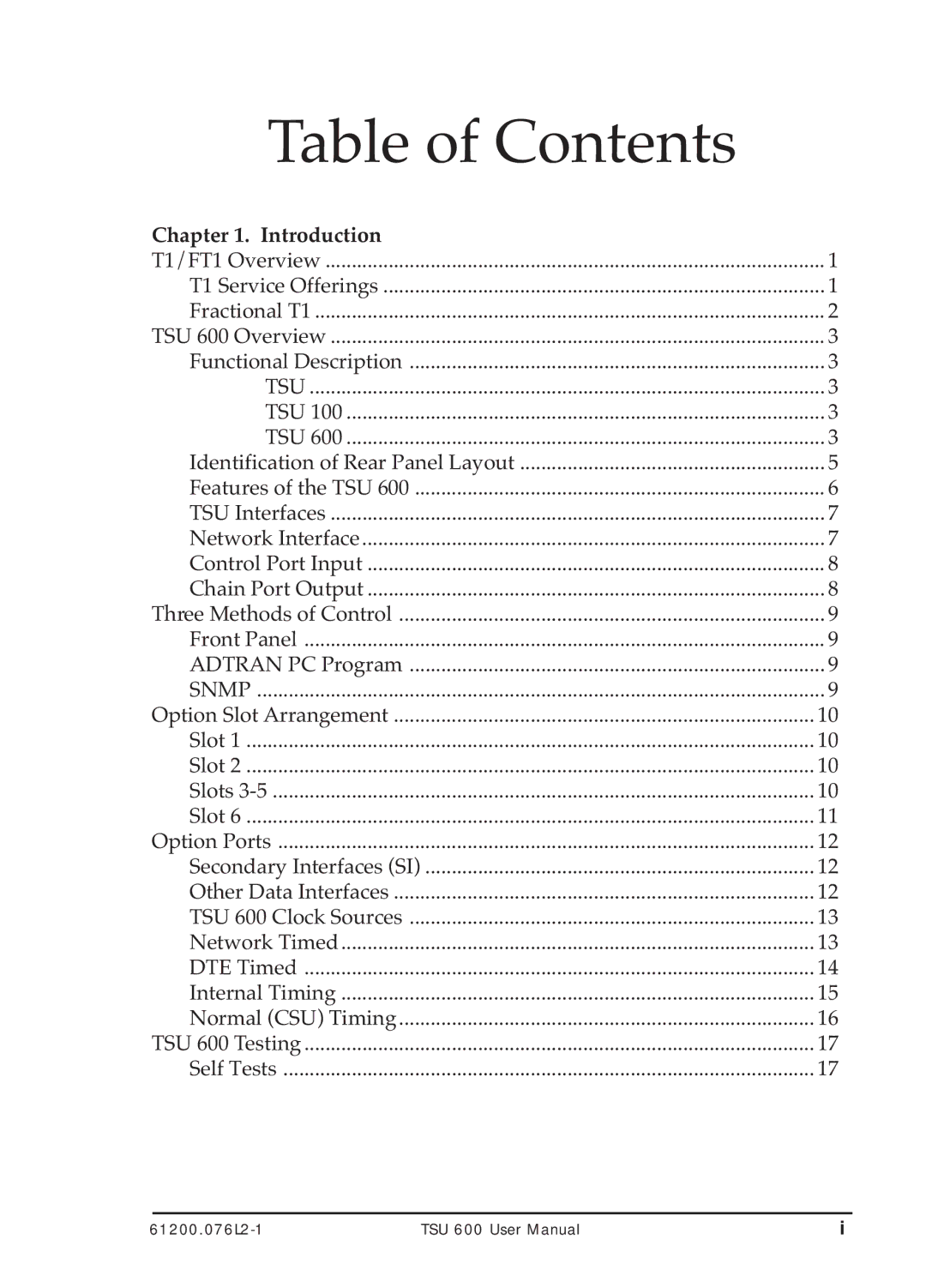 ADTRAN TSU 600 user manual Table of Contents 