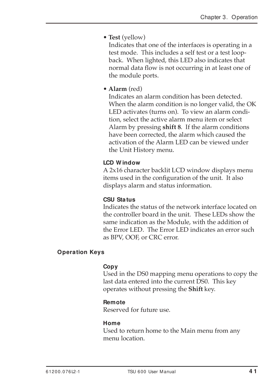 ADTRAN TSU 600 user manual Alarm red 