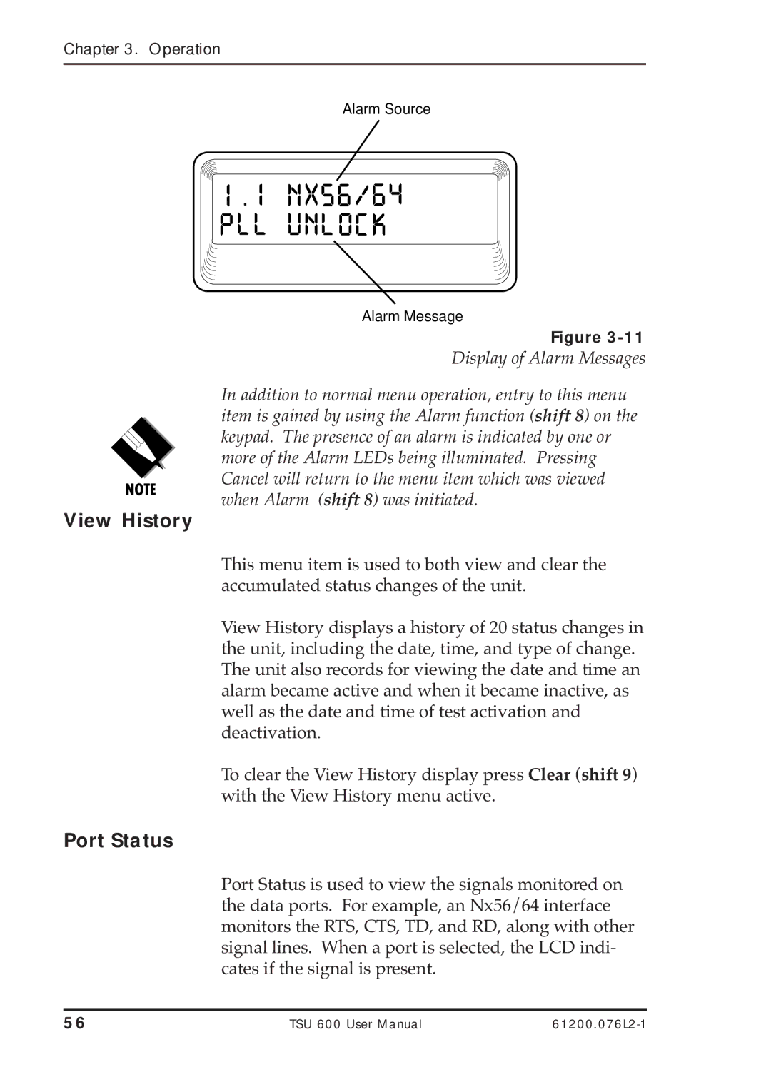 ADTRAN TSU 600 user manual View History, Port Status 