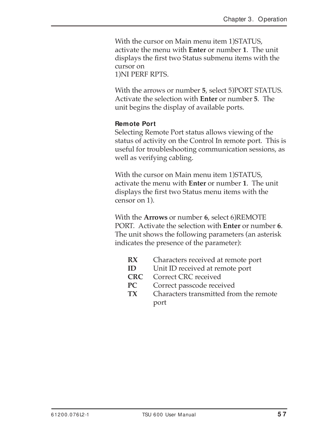 ADTRAN TSU 600 user manual Remote Port 