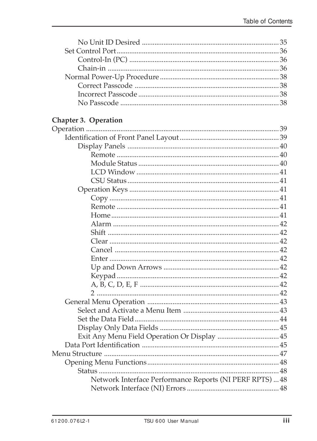 ADTRAN TSU 600 user manual Operation 