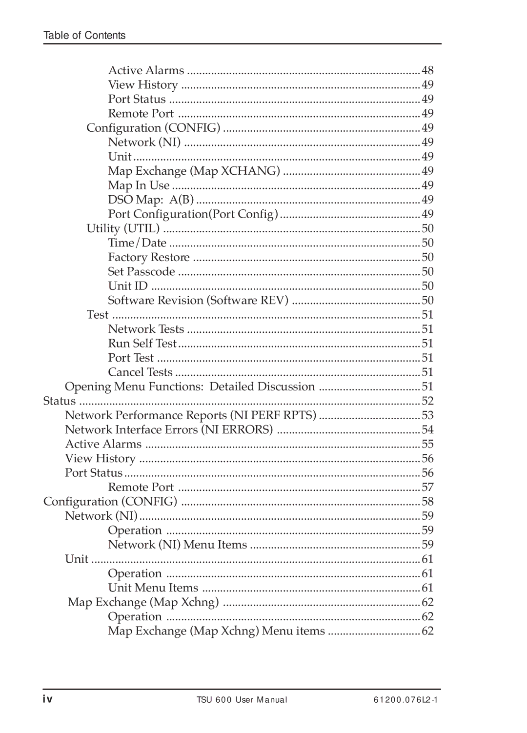 ADTRAN TSU 600 user manual Table of Contents 