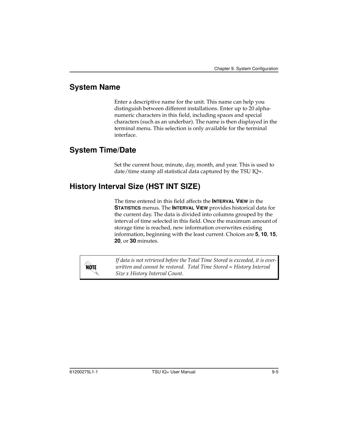 ADTRAN 1204002L2, TSU IQ+ user manual System Name, System Time/Date, History Interval Size HST INT Size 