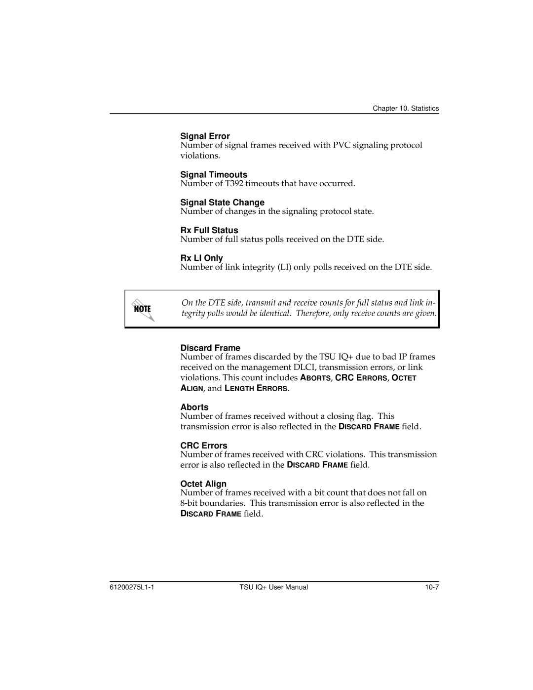 ADTRAN 1204002L2 Signal Error, Signal Timeouts, Signal State Change, Rx Full Status, Rx LI Only, Discard Frame, Aborts 