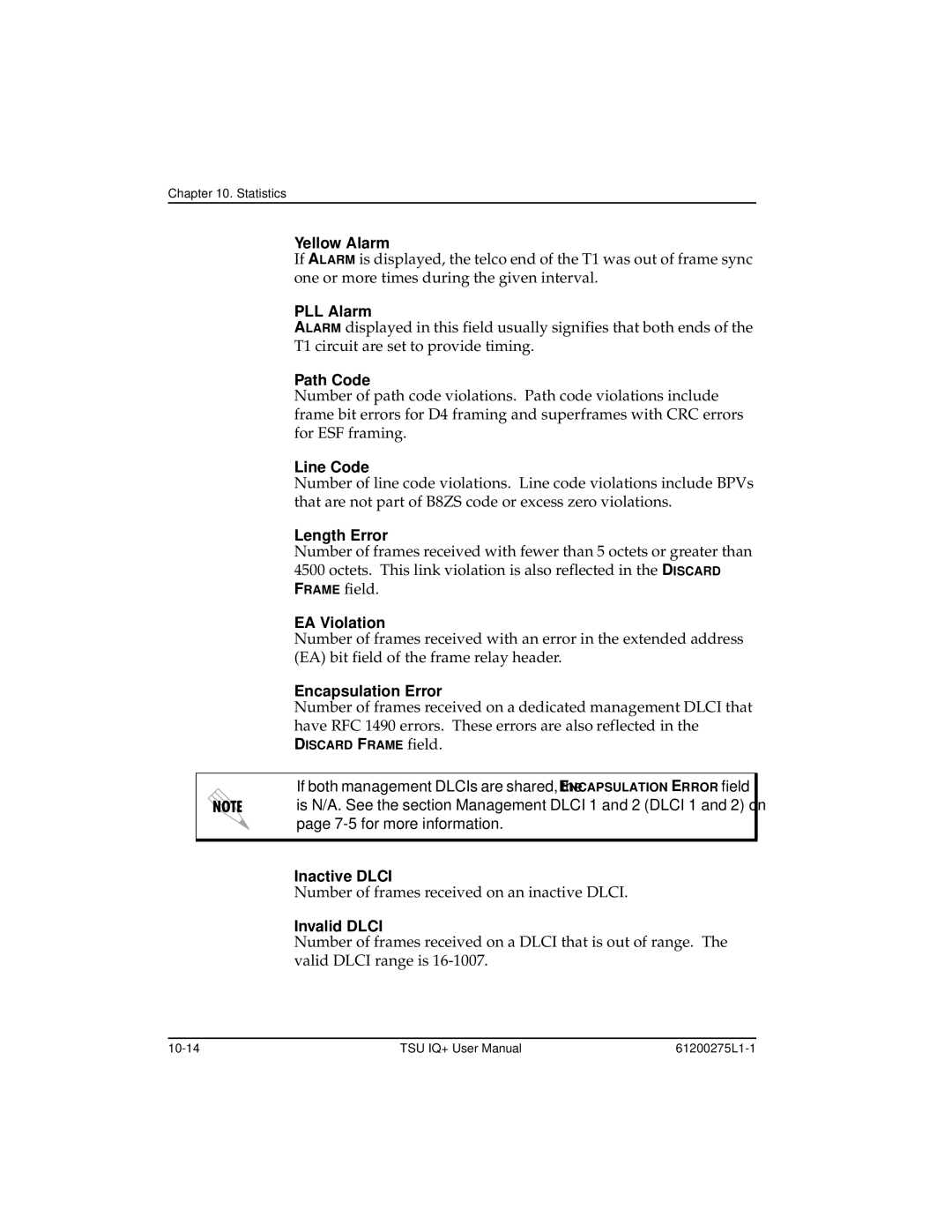 ADTRAN TSU IQ+, 1204002L2 user manual Yellow Alarm, PLL Alarm, Path Code 