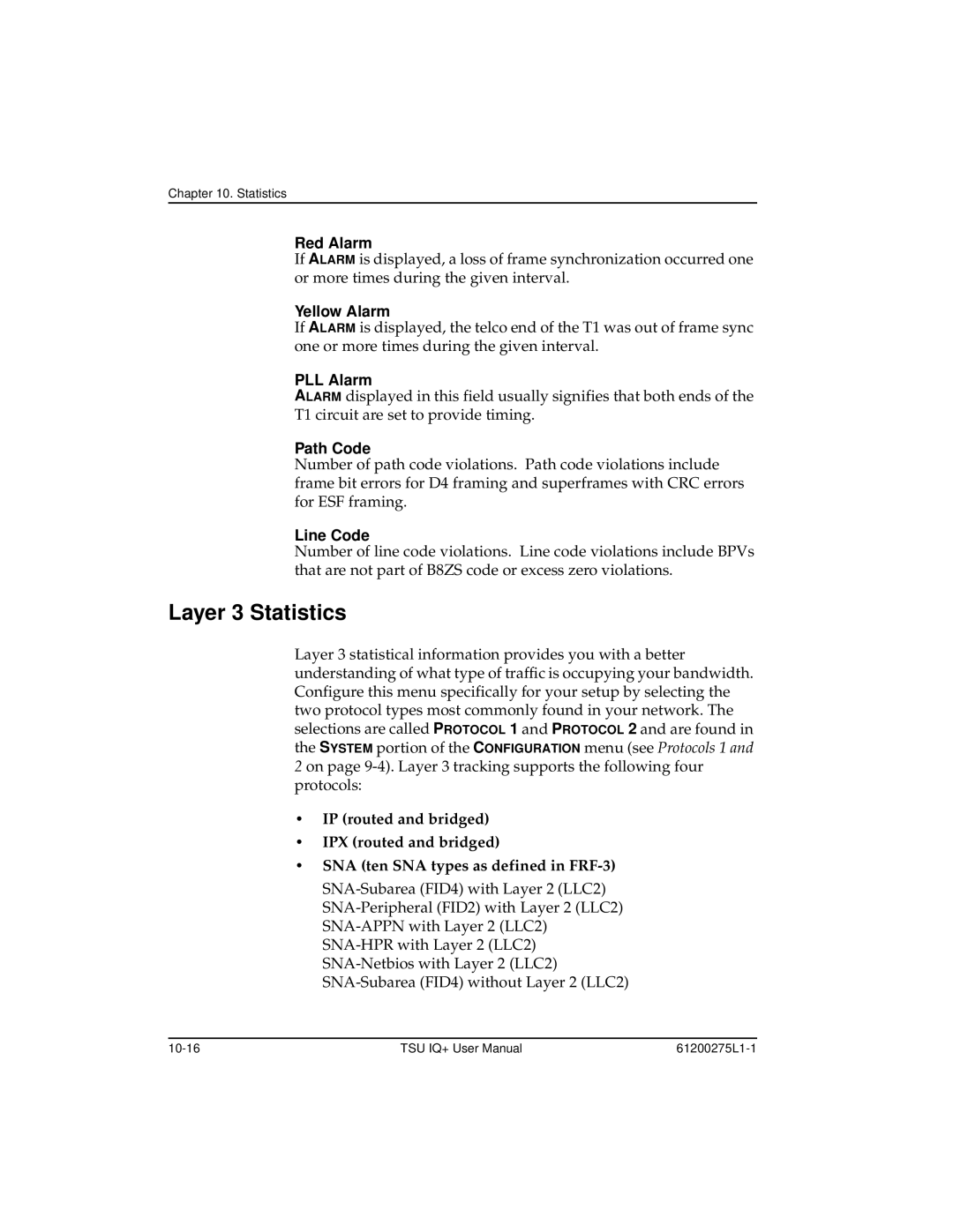 ADTRAN TSU IQ+, 1204002L2 user manual Layer 3 Statistics, Red Alarm 