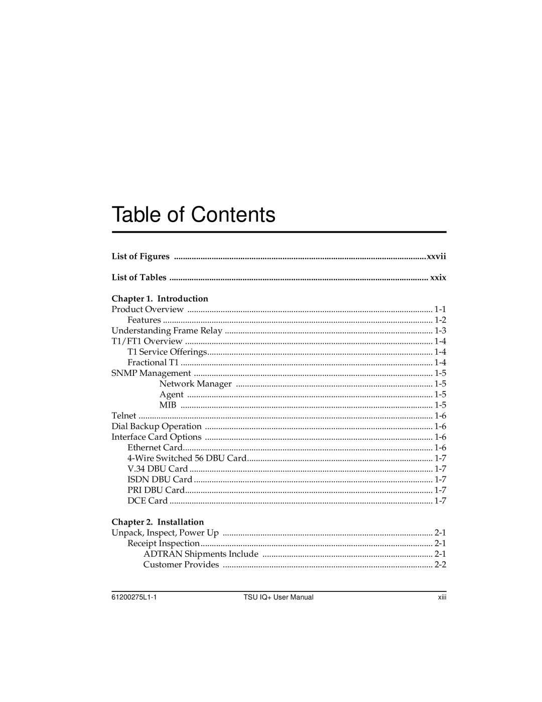 ADTRAN 1204002L2, TSU IQ+ user manual Table of Contents 