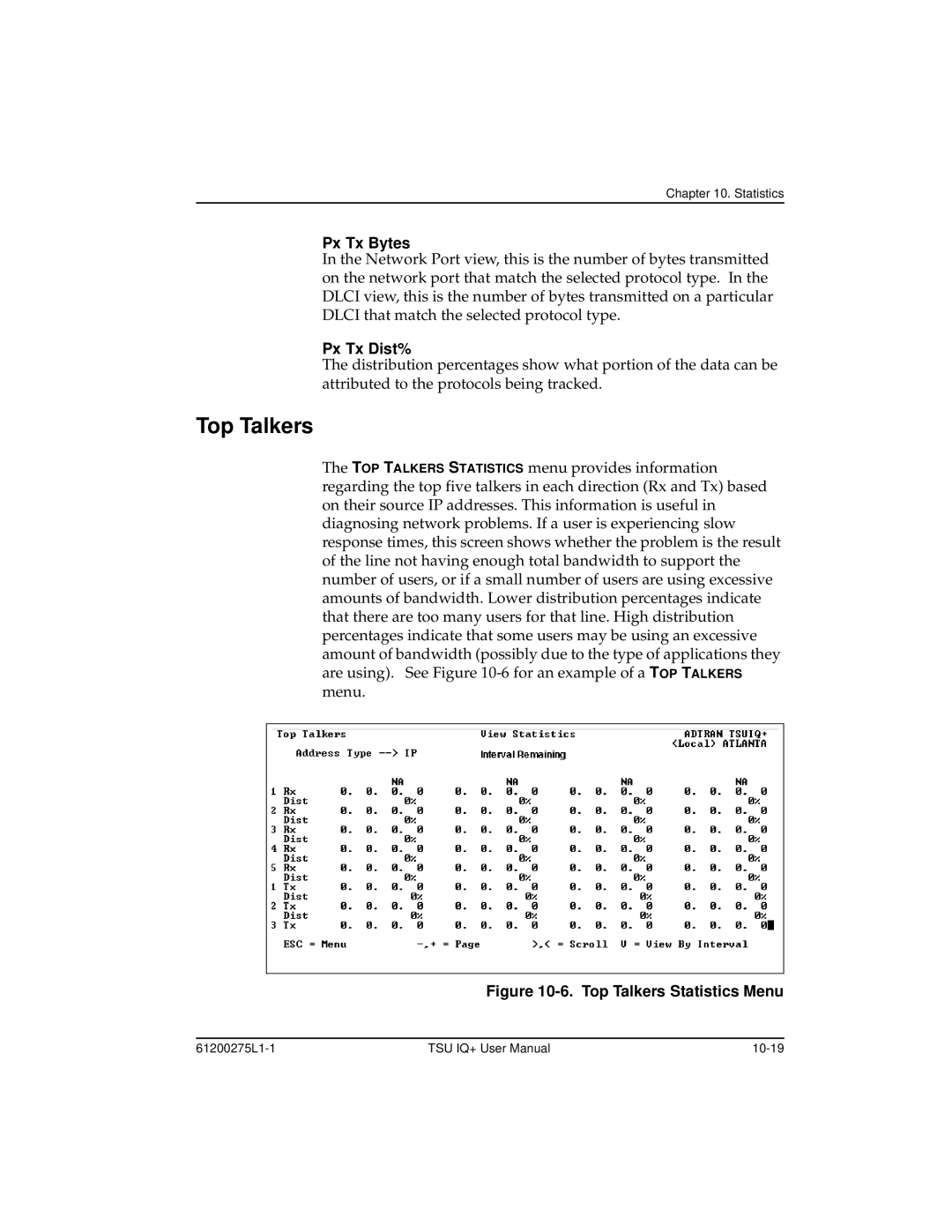 ADTRAN 1204002L2, TSU IQ+ user manual Top Talkers, Px Tx Bytes, Px Tx Dist% 