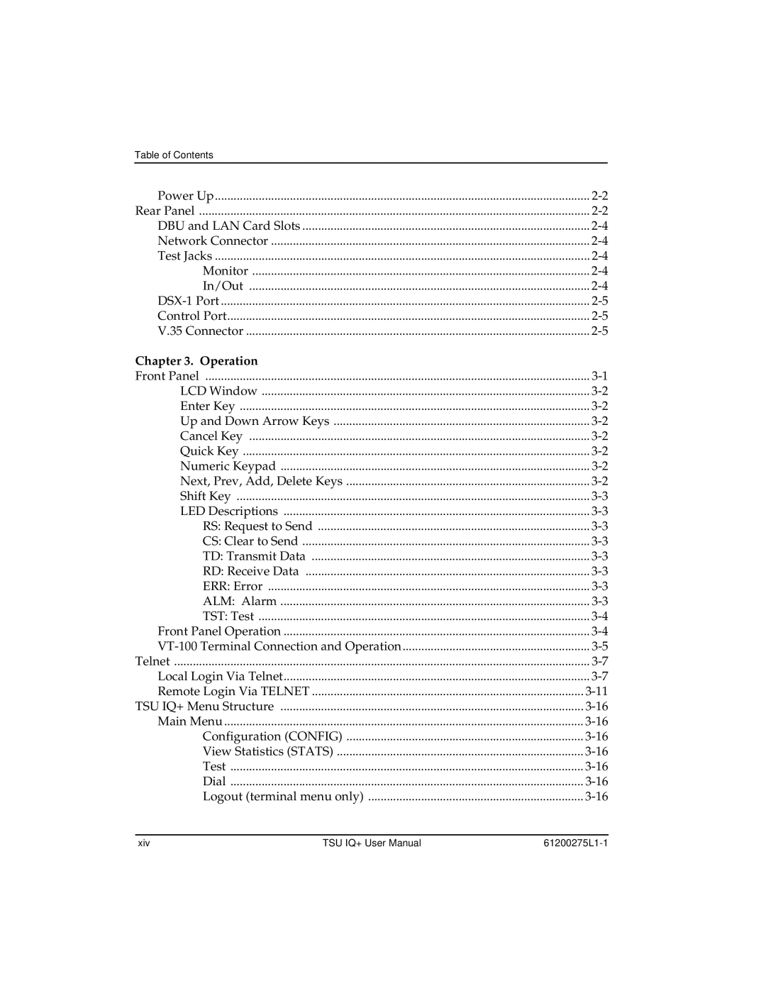 ADTRAN TSU IQ+, 1204002L2 user manual Operation 