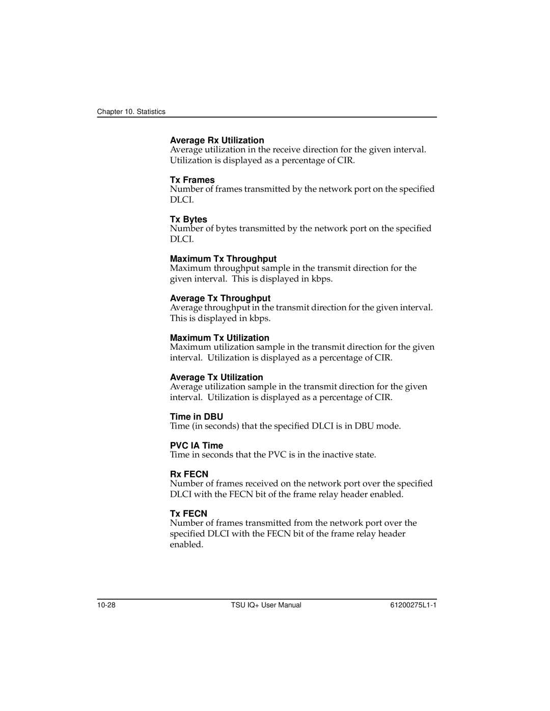 ADTRAN TSU IQ+, 1204002L2 user manual PVC IA Time, Rx Fecn, Tx Fecn 