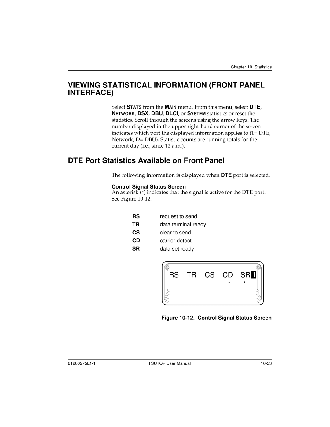 ADTRAN 1204002L2 Viewing Statistical Information Front Panel Interface, DTE Port Statistics Available on Front Panel 