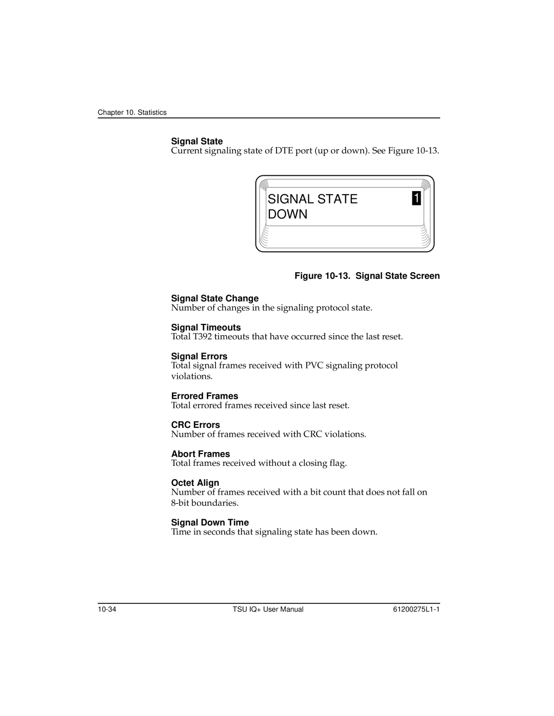 ADTRAN TSU IQ+, 1204002L2 user manual Signal State, Signal Errors, Errored Frames, Abort Frames 